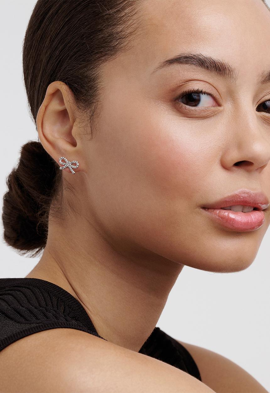 Ted Baker - Ribecca crystal ribbon bow stud earrings - silver