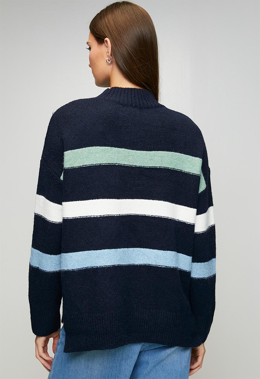 Stella Morgan - Long sleeve Easy Wearing Stripe Sweater - Navy
