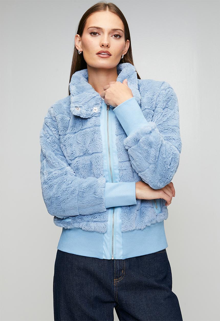 Stella Morgan - L/S Faux Fur Zip Through Jacket - Denim Blue