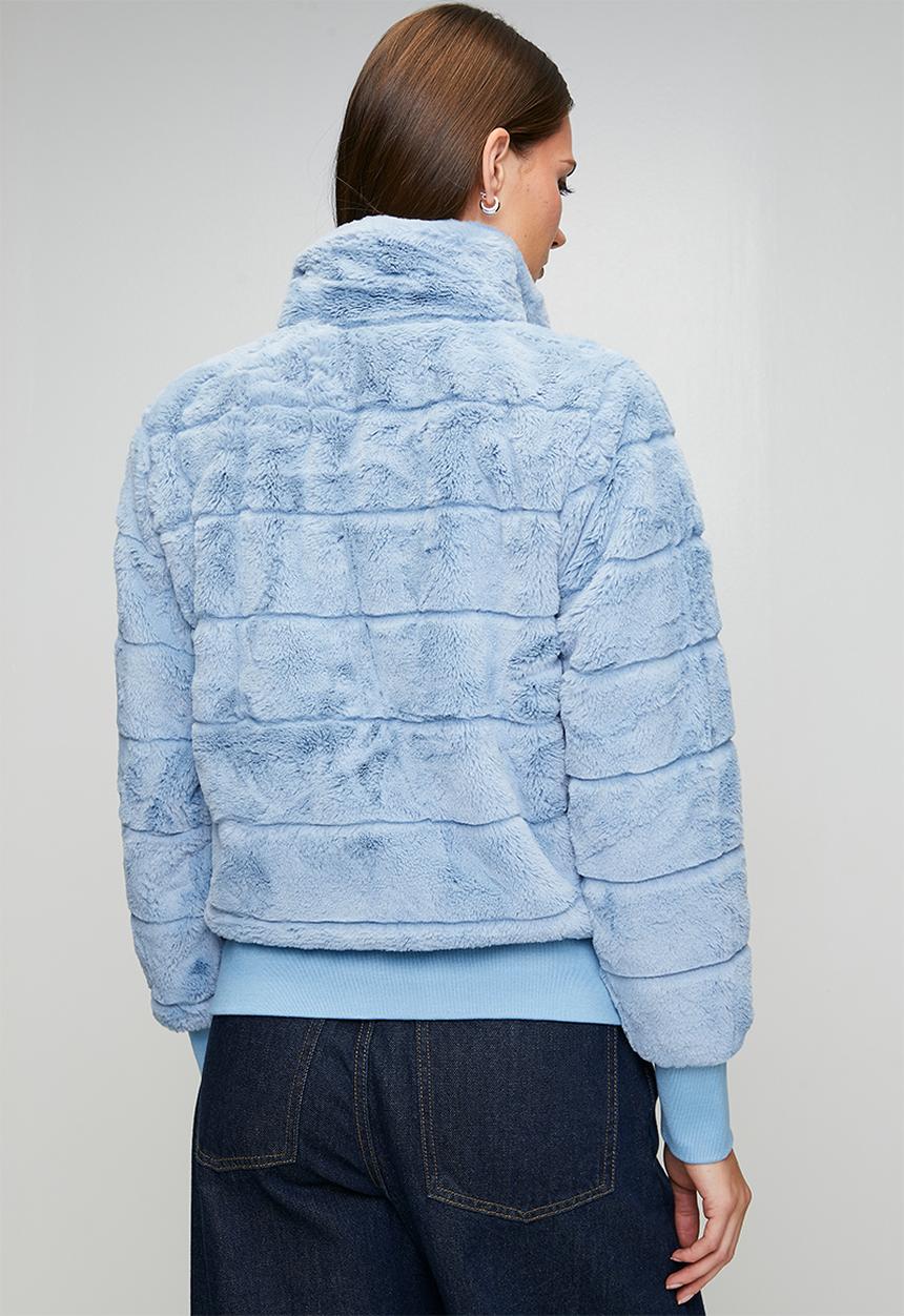 Stella Morgan - L/S Faux Fur Zip Through Jacket - Denim Blue