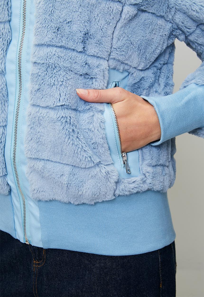 Stella Morgan - L/S Faux Fur Zip Through Jacket - Denim Blue