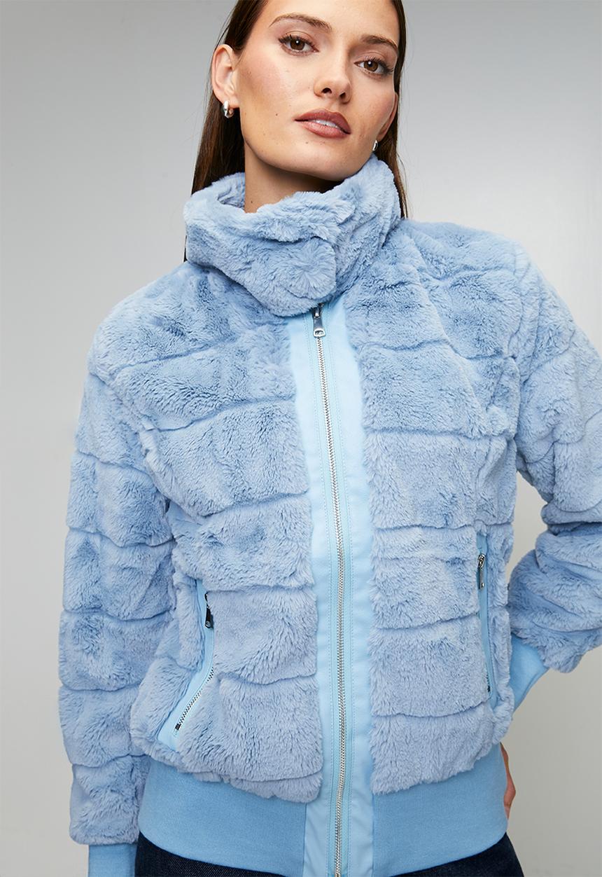 Stella Morgan - L/S Faux Fur Zip Through Jacket - Denim Blue