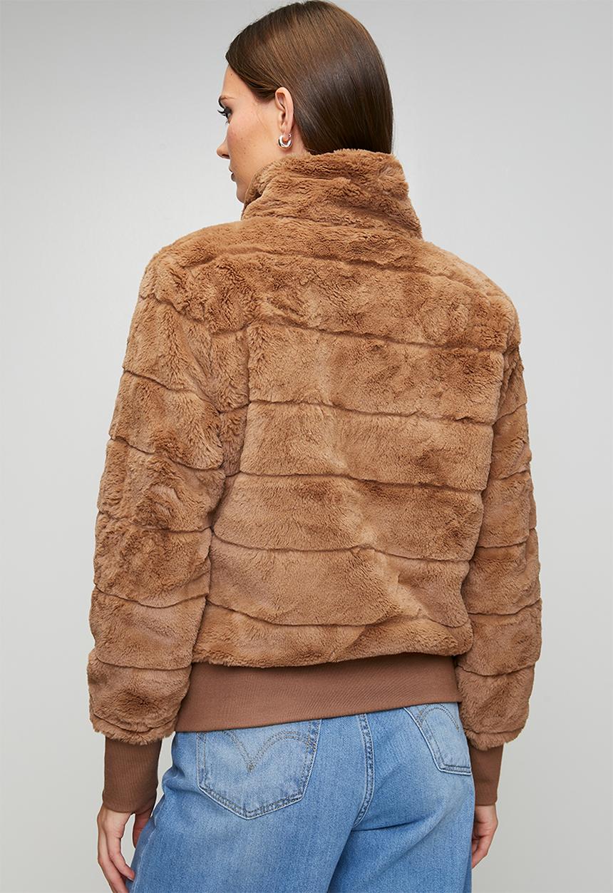 Stella Morgan - Long sleeve Faux Fur Zip Through Jacket - Brown