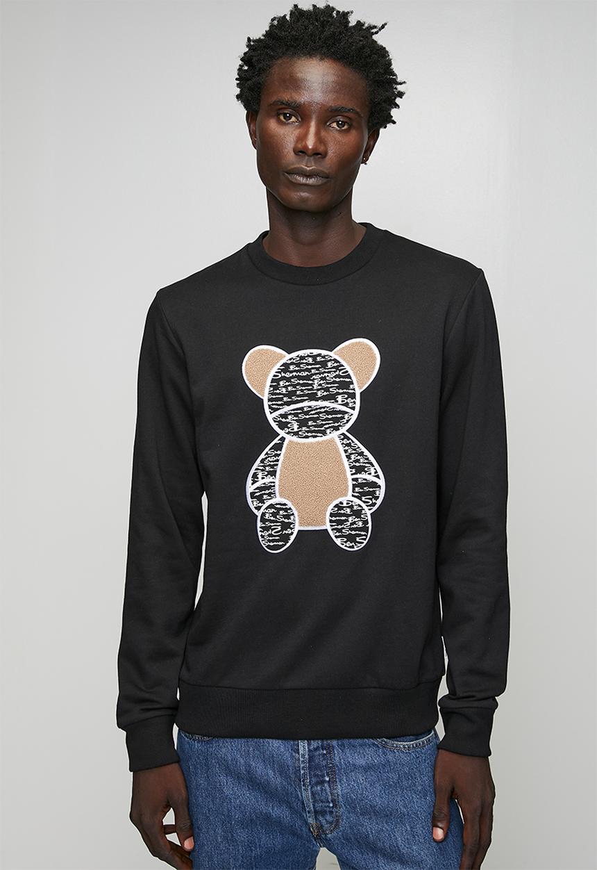 Ben Sherman - Chenille Bear Applique Crew Sweater - Black