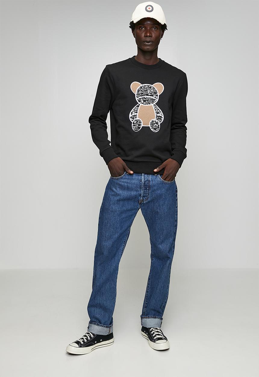 Ben Sherman - Chenille Bear Applique Crew Sweater - Black