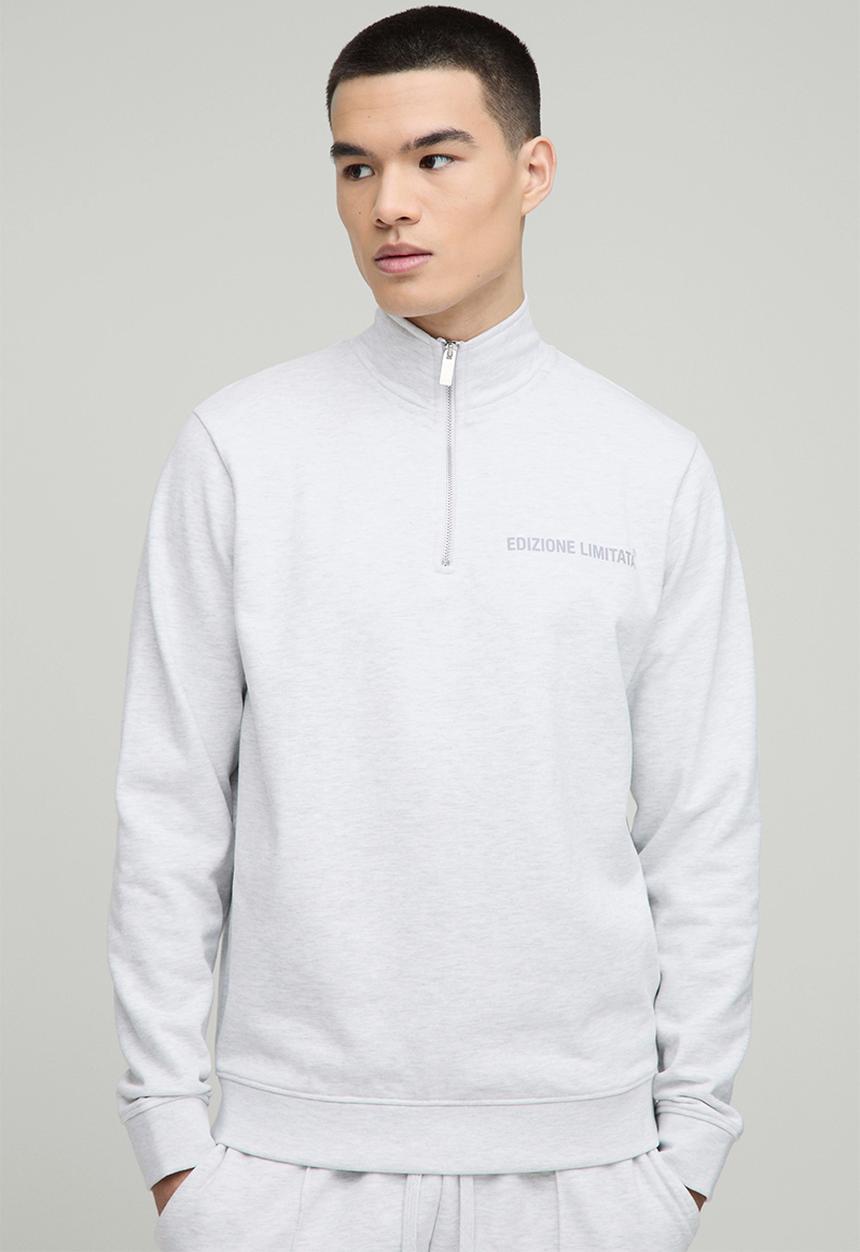boohooMAN - Regular Fit Edizione Heavyweight Zip Funnel Neck Sweatshirt-Grey Marl