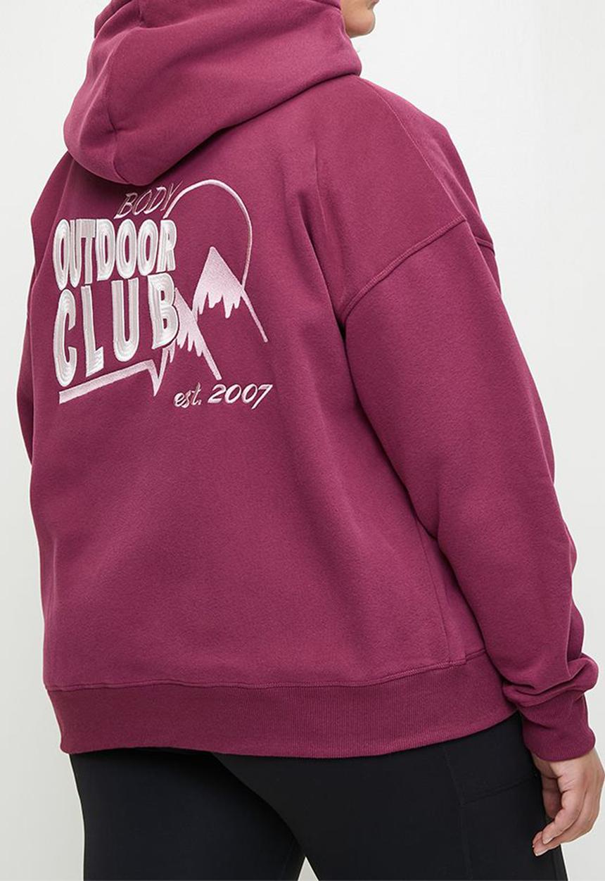 Cotton On - Plus Plush Premium Graphic Hoodie - Sangria/Outdoor Club