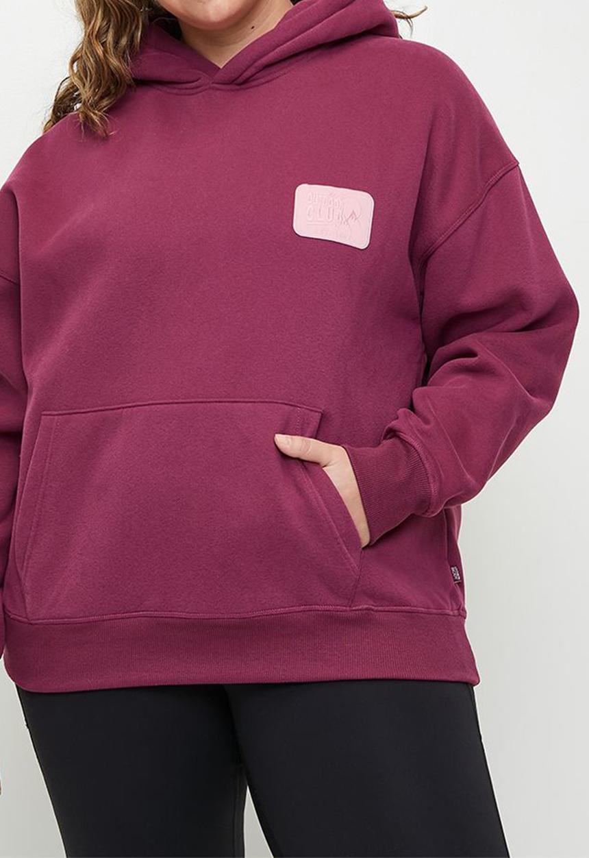 Cotton On - Plus Plush Premium Graphic Hoodie - Sangria/Outdoor Club