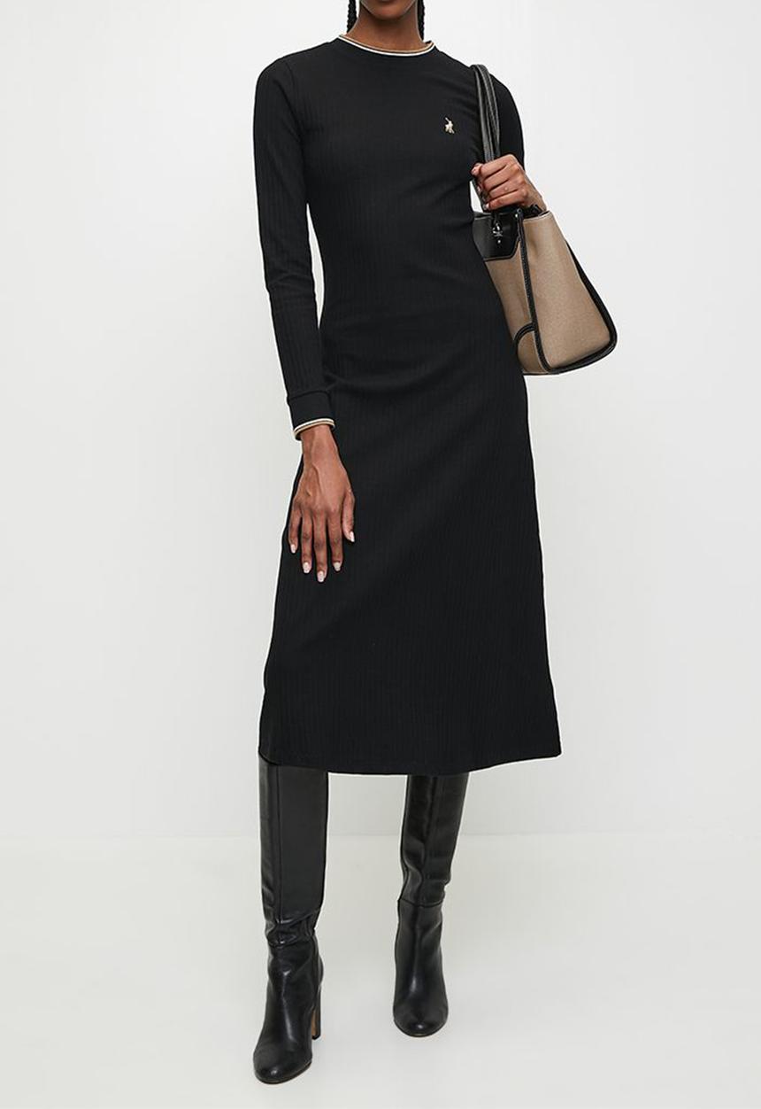 POLO - Wmn zoe long sleeve rib fitted dress - black