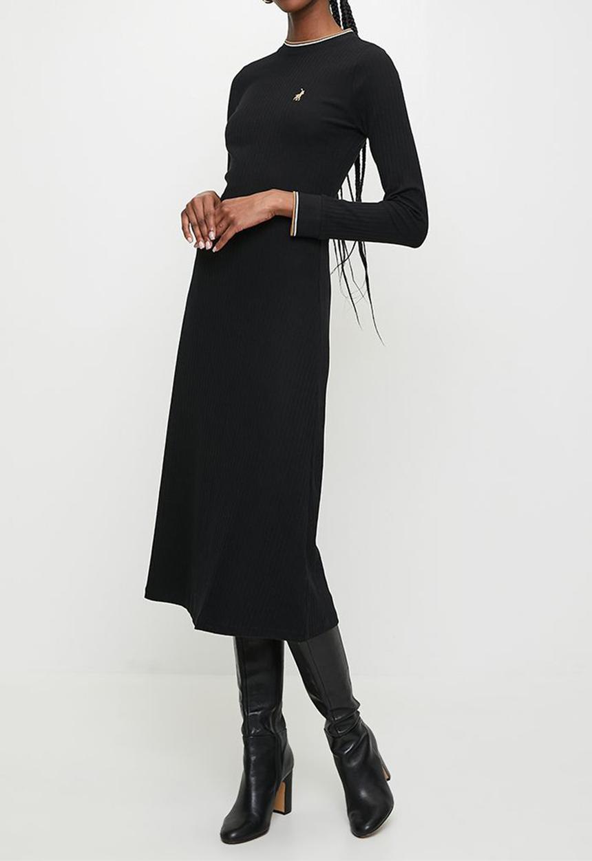 POLO - Wmn zoe long sleeve rib fitted dress - black