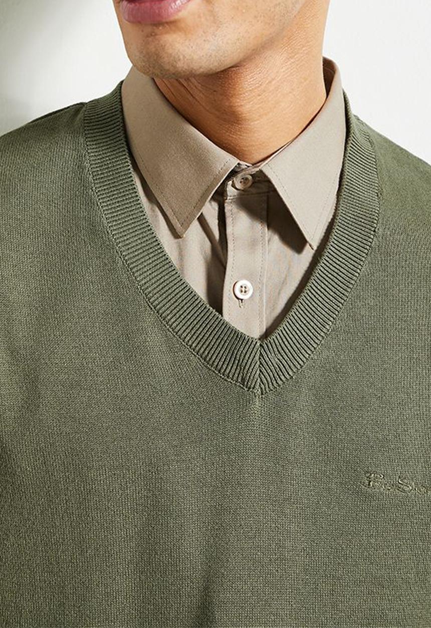 Ben Sherman - Pull Over Knit S/Less - Olive Night