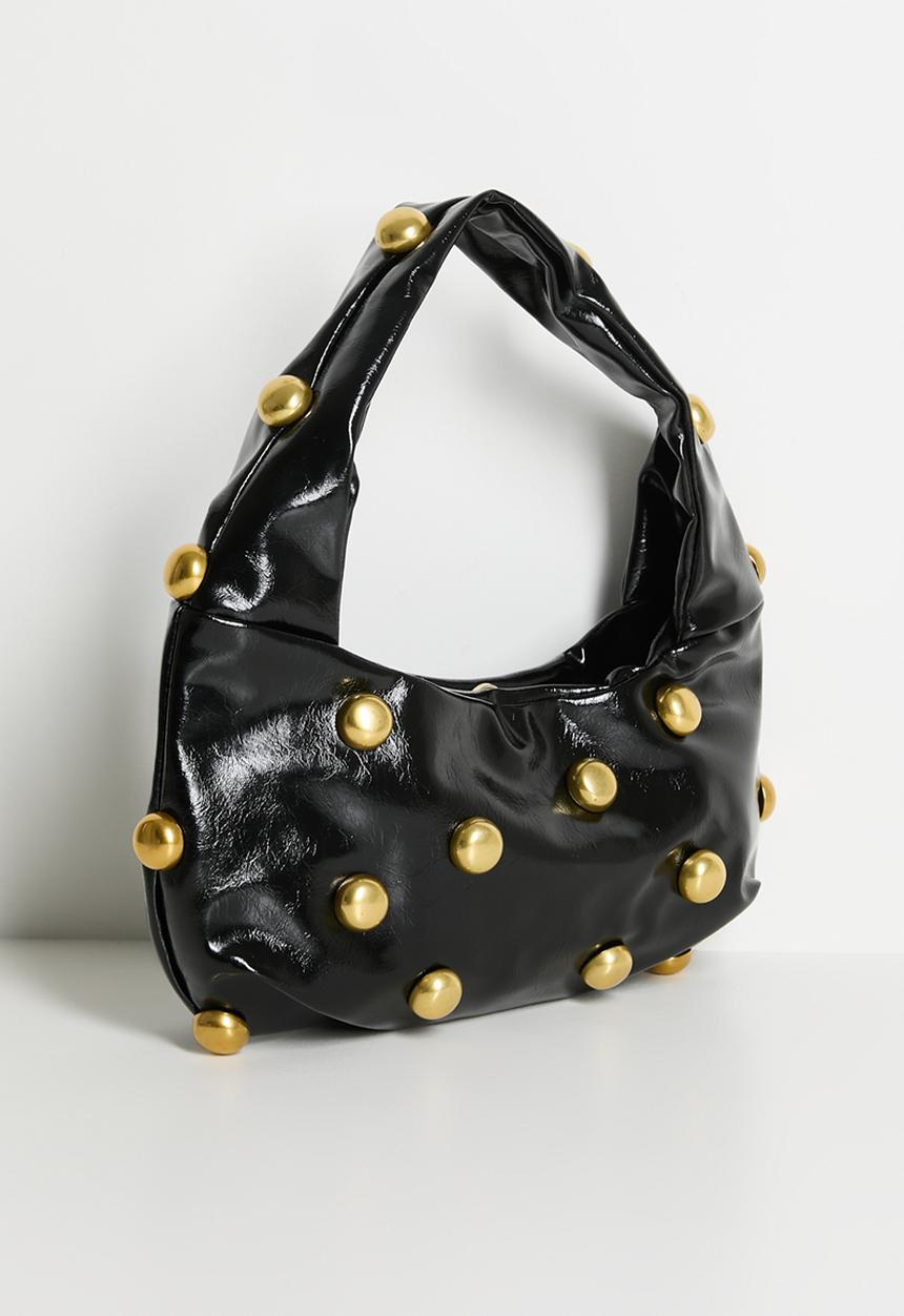 Tessa Design - Aisha Gold Studded Shoulder Bag - Black