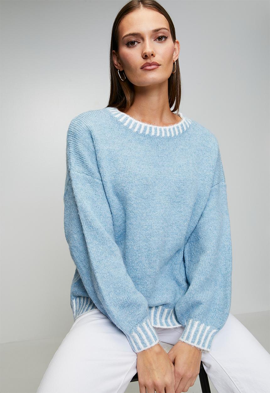 Izabel London - L/S Easy Wearing Melange Sweater - Skylight