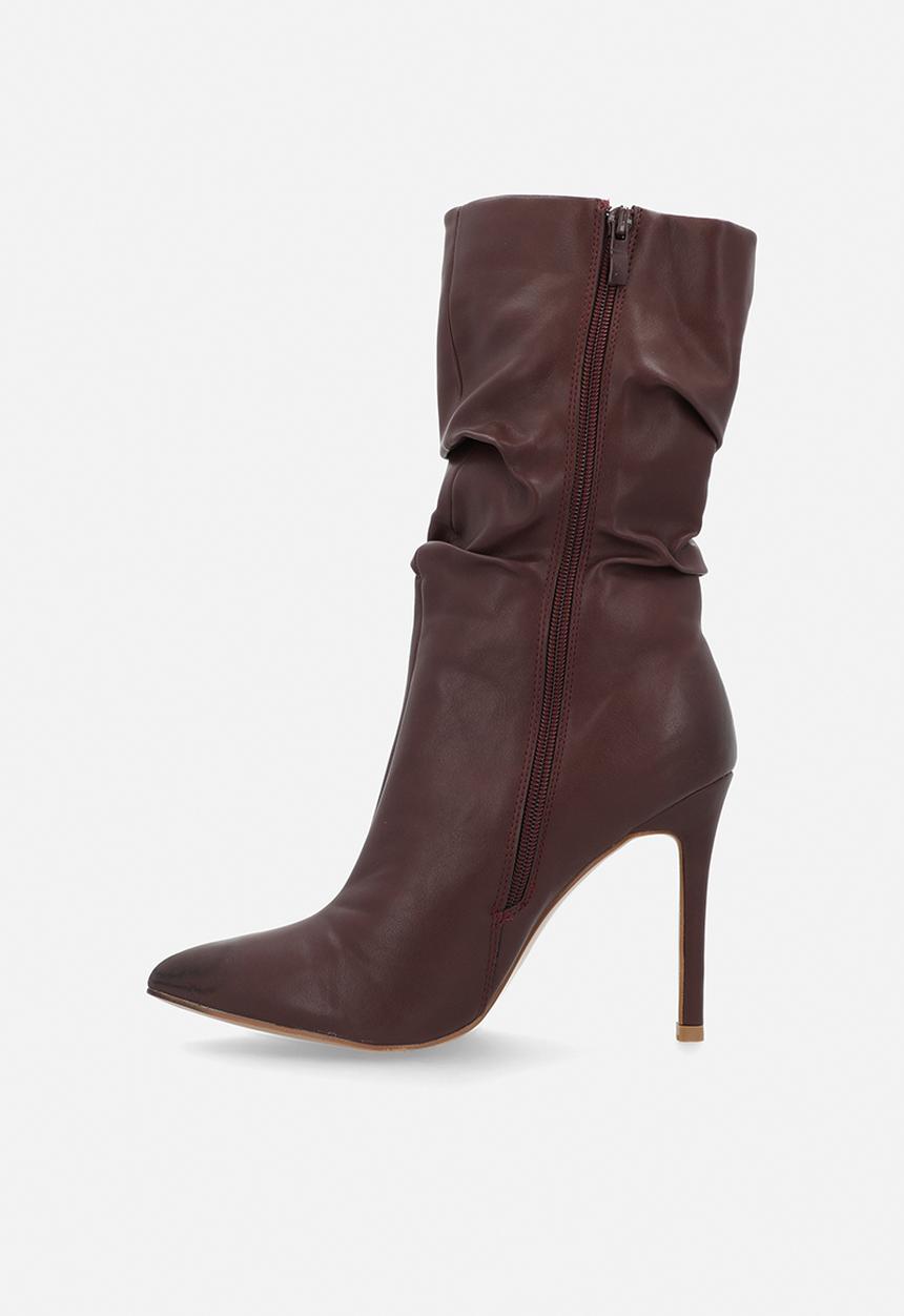 Miss Black - Boss 3 ruched heel ankle boot - wine