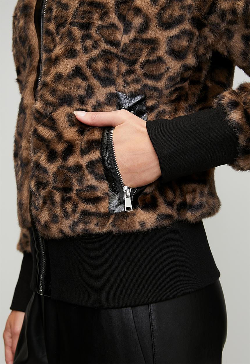 Stella Morgan - Long Sleeve Faux Fur Zip Through Jacket - Animal Print