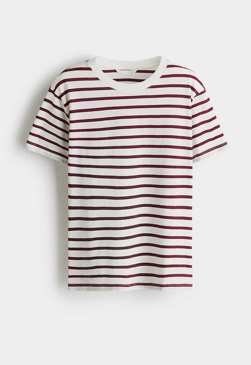 H&M - Cotton T-shirt - white/burgundy striped