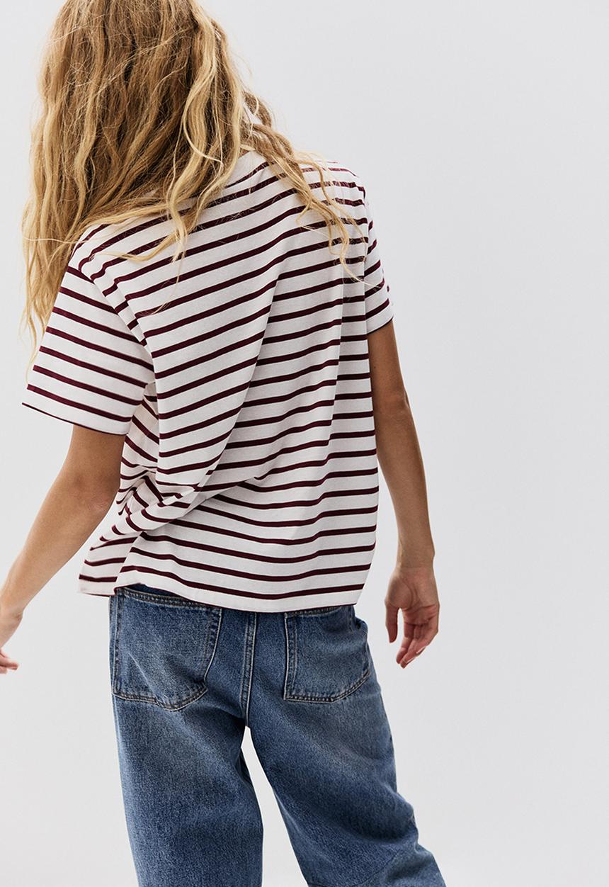 H&M - Cotton T-shirt - white/burgundy striped