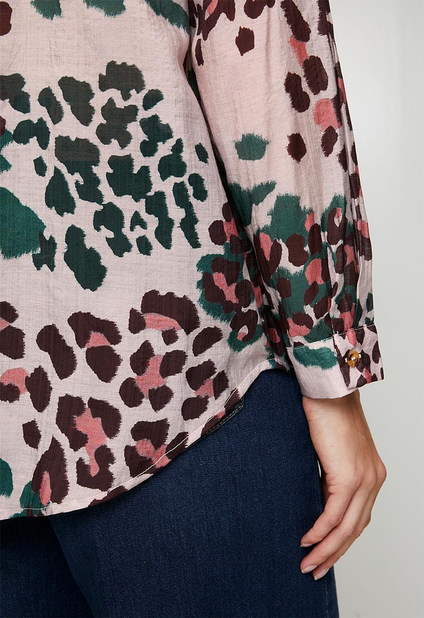 Stella Morgan - Long sleeve  Button Through Sheer Printed Blouse  Teal