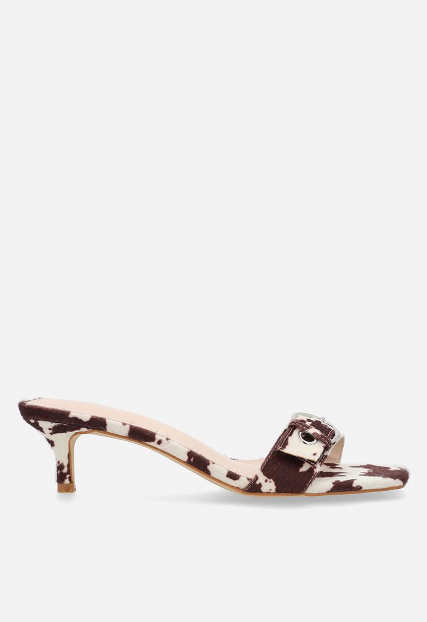 Raid London - Celina open toe stiletto heel mule - cow print