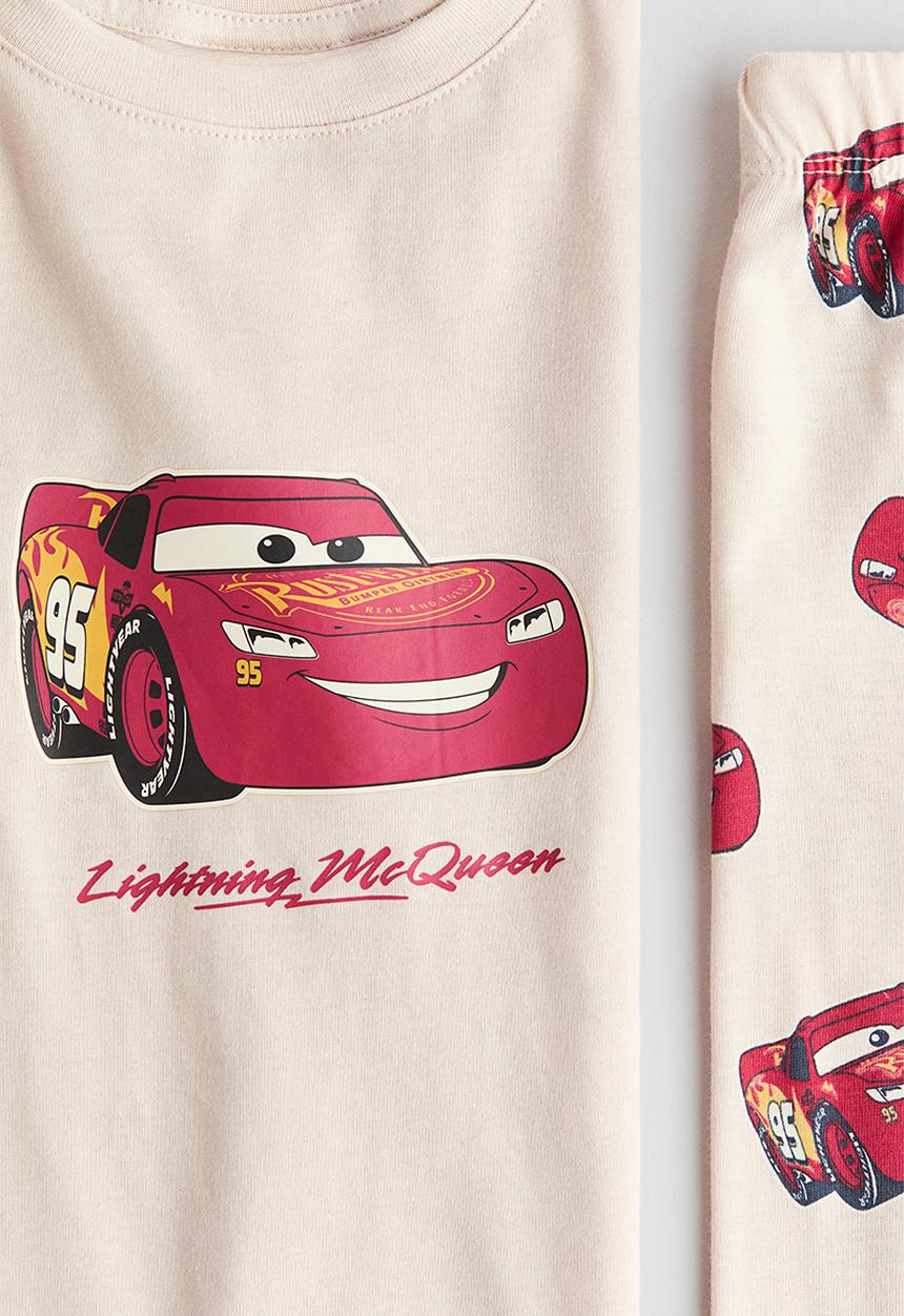 H&M - Printed cotton jersey pyjamas - light beige/cars