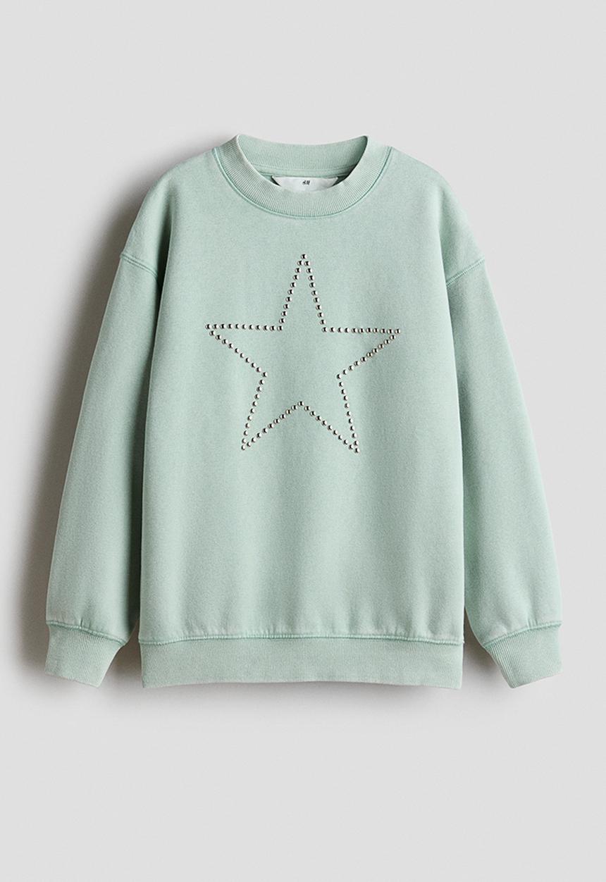 H&M - Motif-detail sweatshirt - mint green/star