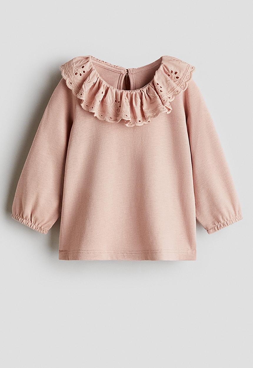 H&M - Broderie anglaise-collared top - light dusty pink