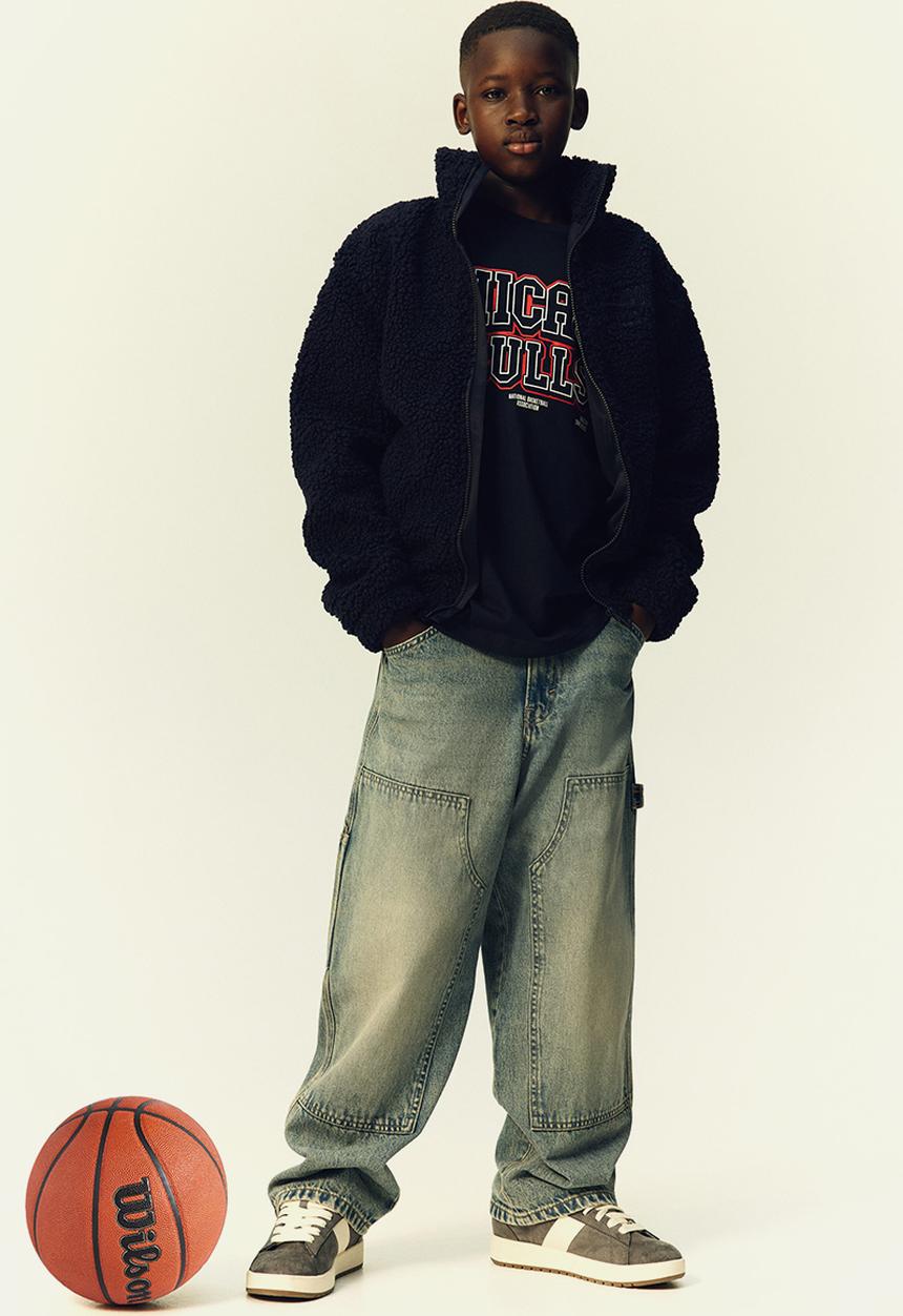 H&M - Appliqu?d teddy jacket - navy blue/chicago bulls