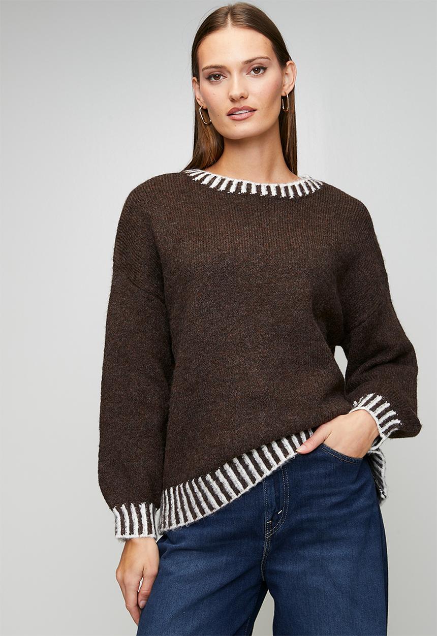 Stella Morgan - Long Sleeve Easy Wearing Melange Sweater - Chocolate