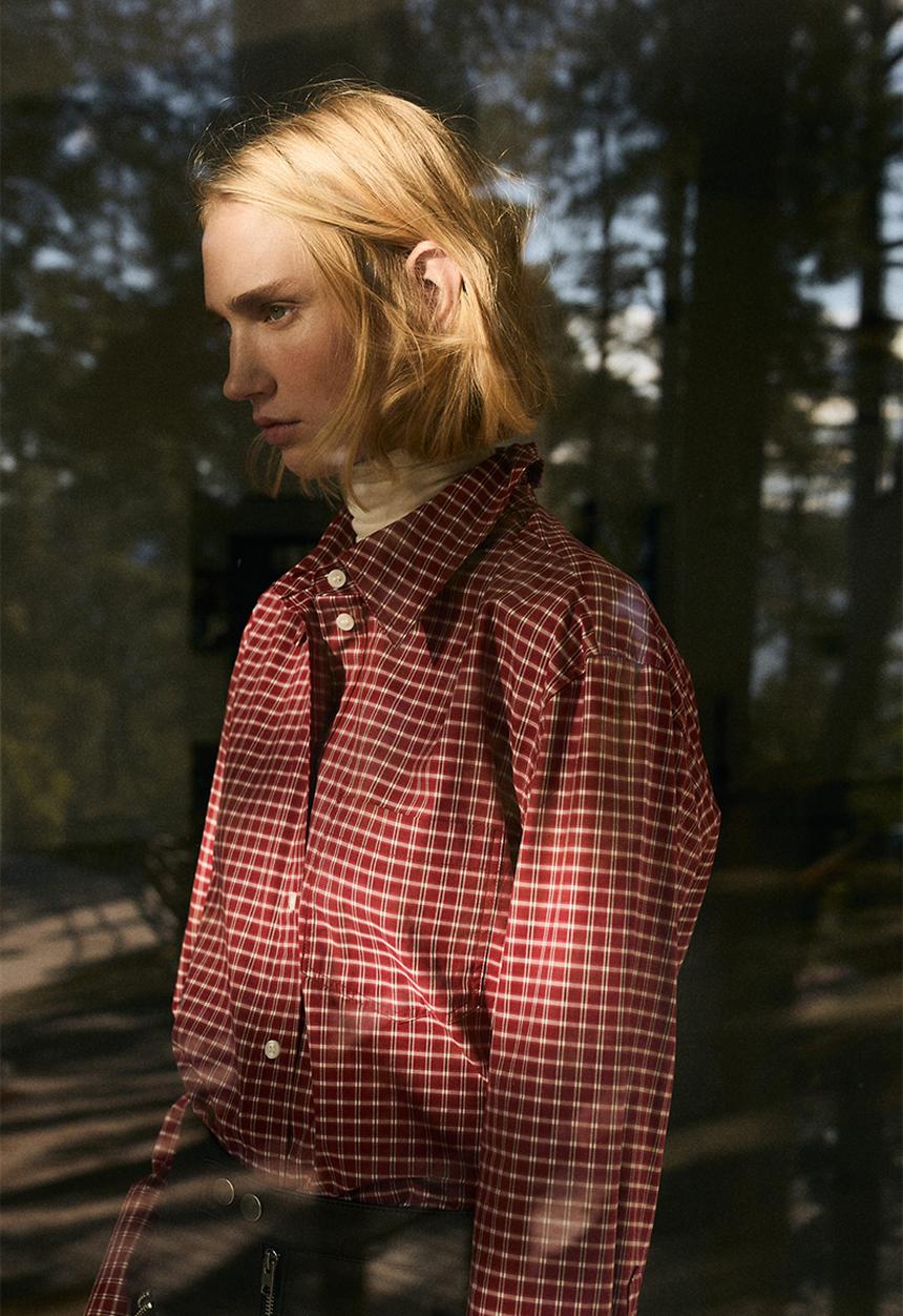 H&M - Cotton poplin shirt - red/checked