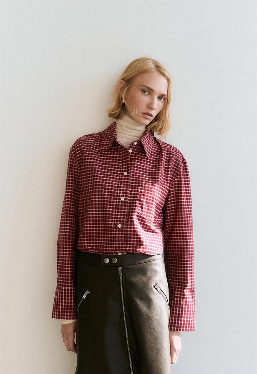 H&M - Cotton poplin shirt - red/checked