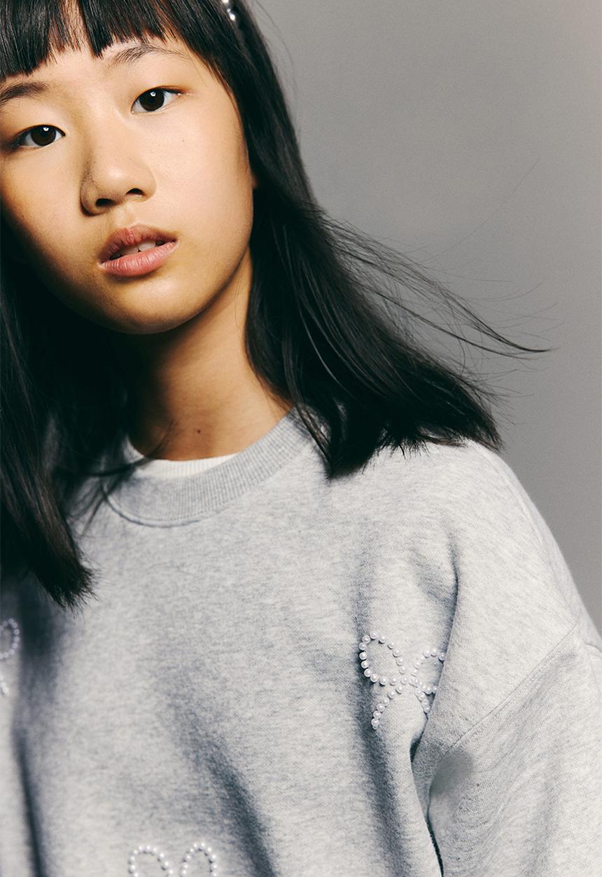 H&M - Embellished sweatshirt - light grey marl/bows
