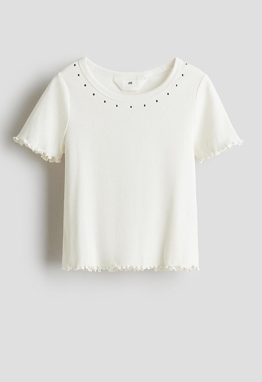 H&M - Embellished cotton top - white