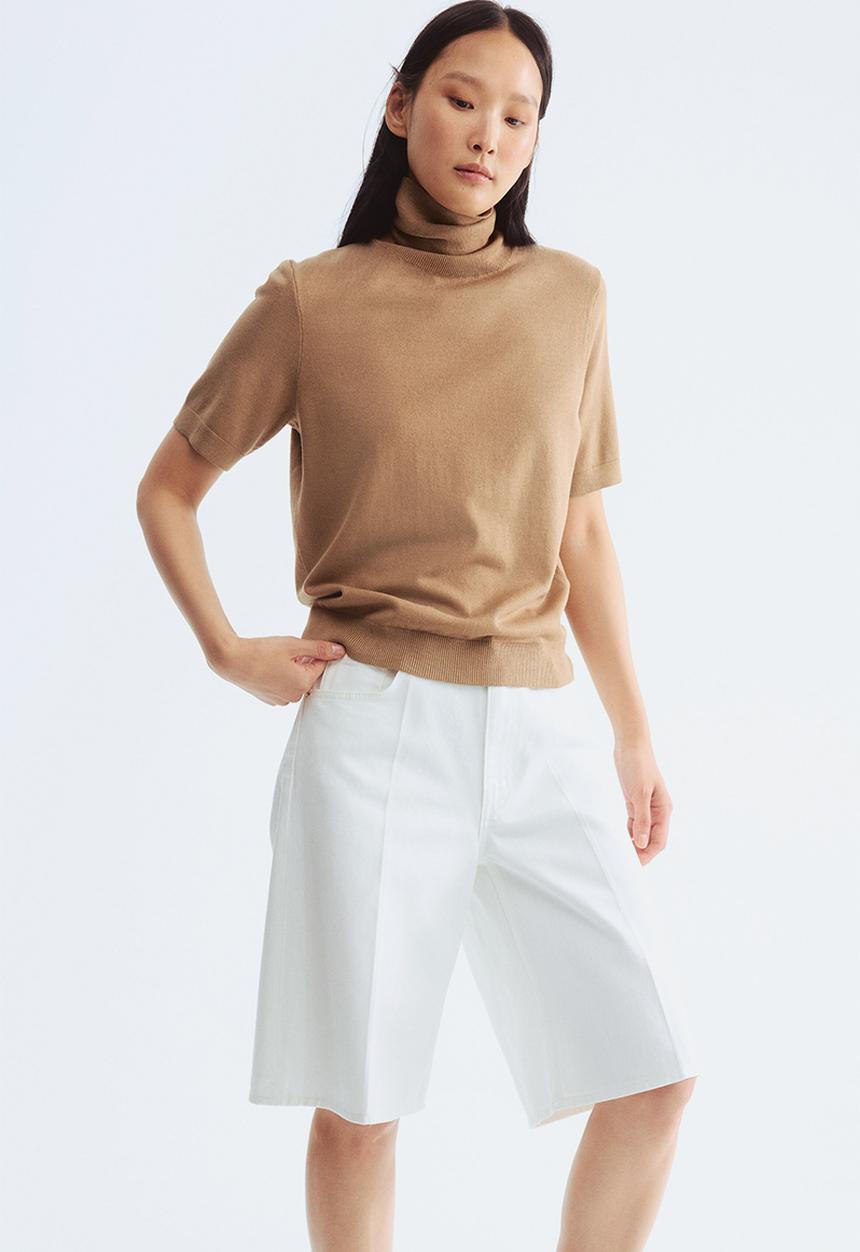 H&M - Fine-knit polo-neck top - beige