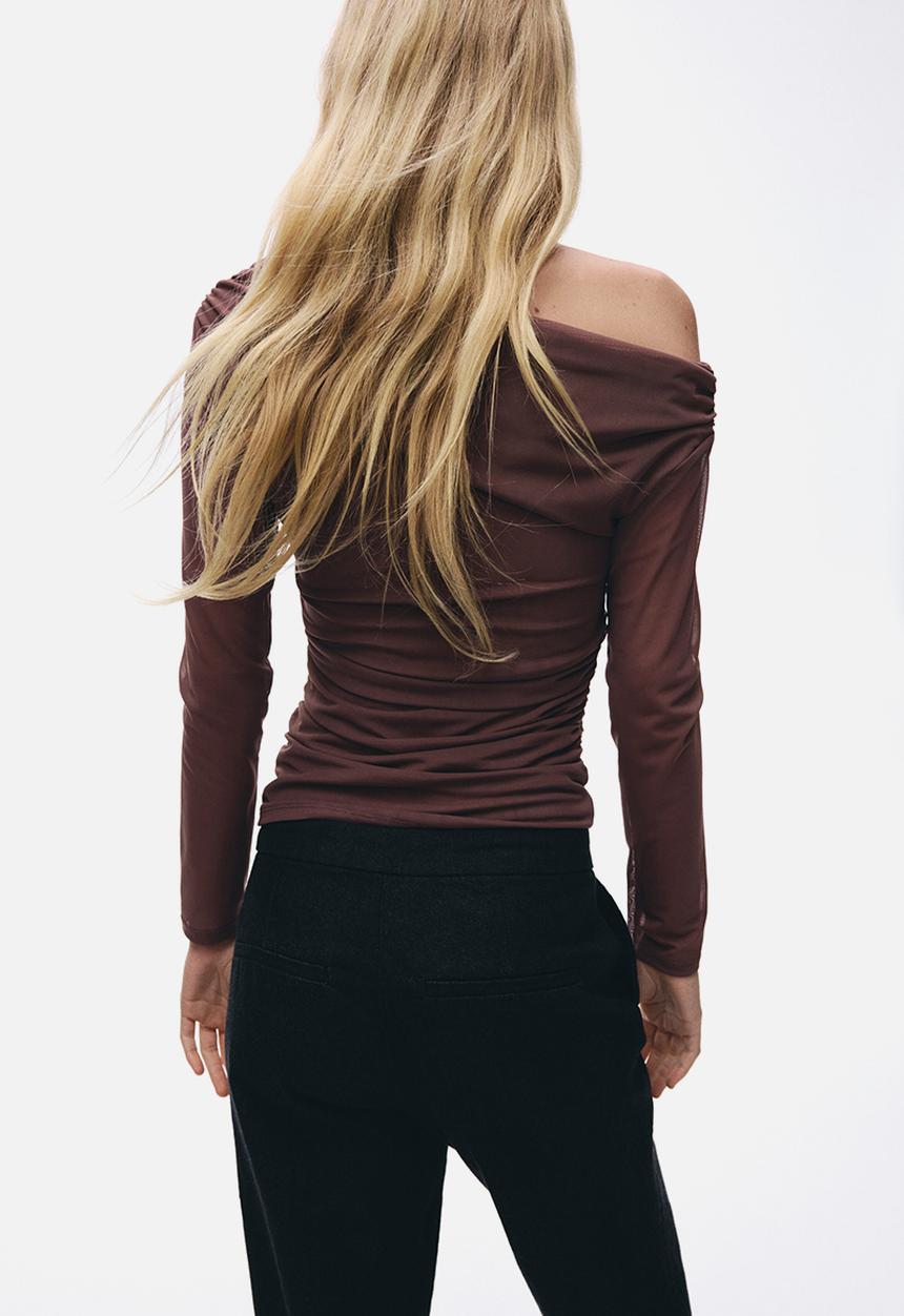 H&M - One-shoulder mesh top - dark mole