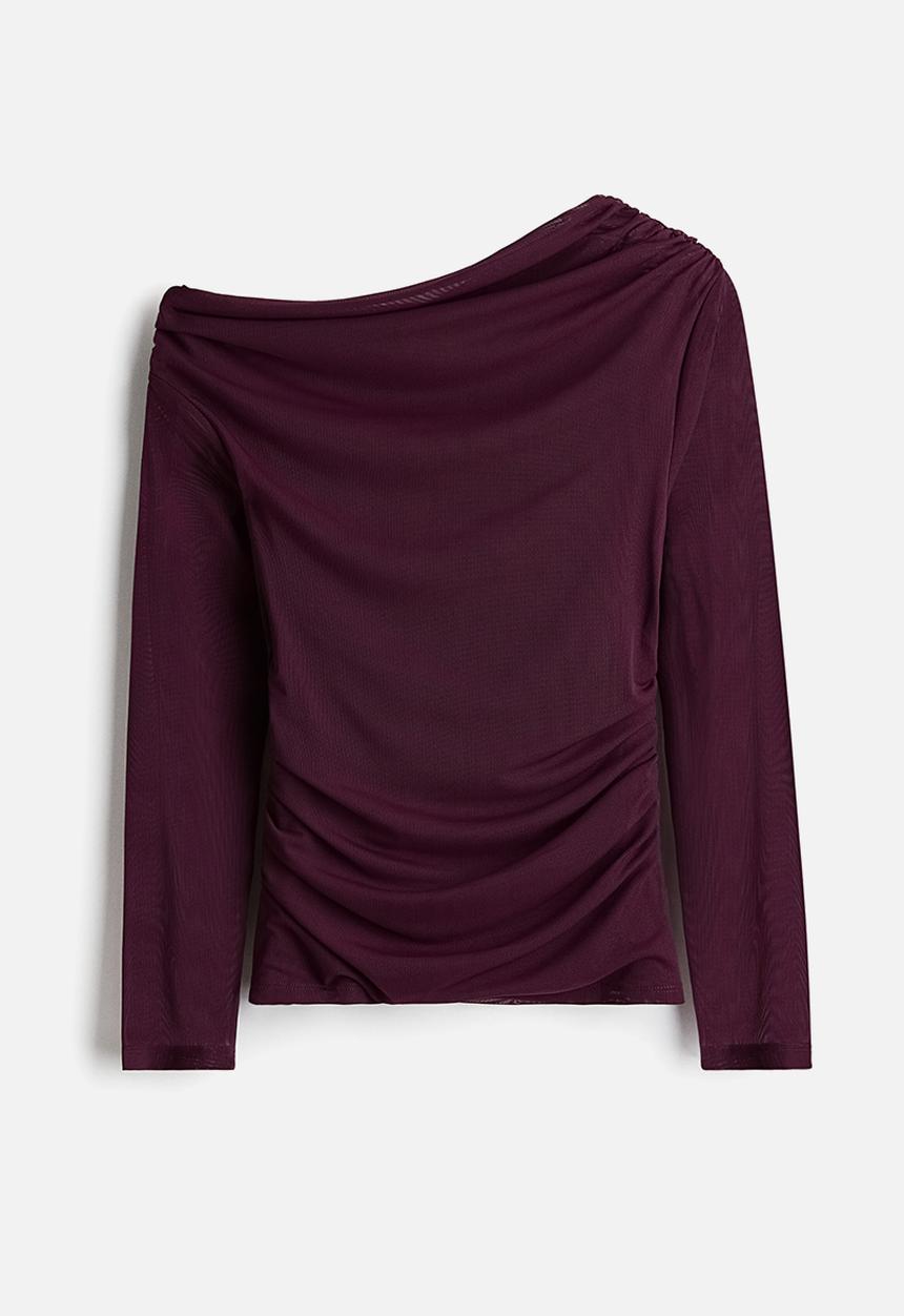 H&M - One-shoulder mesh top - dark plum purple