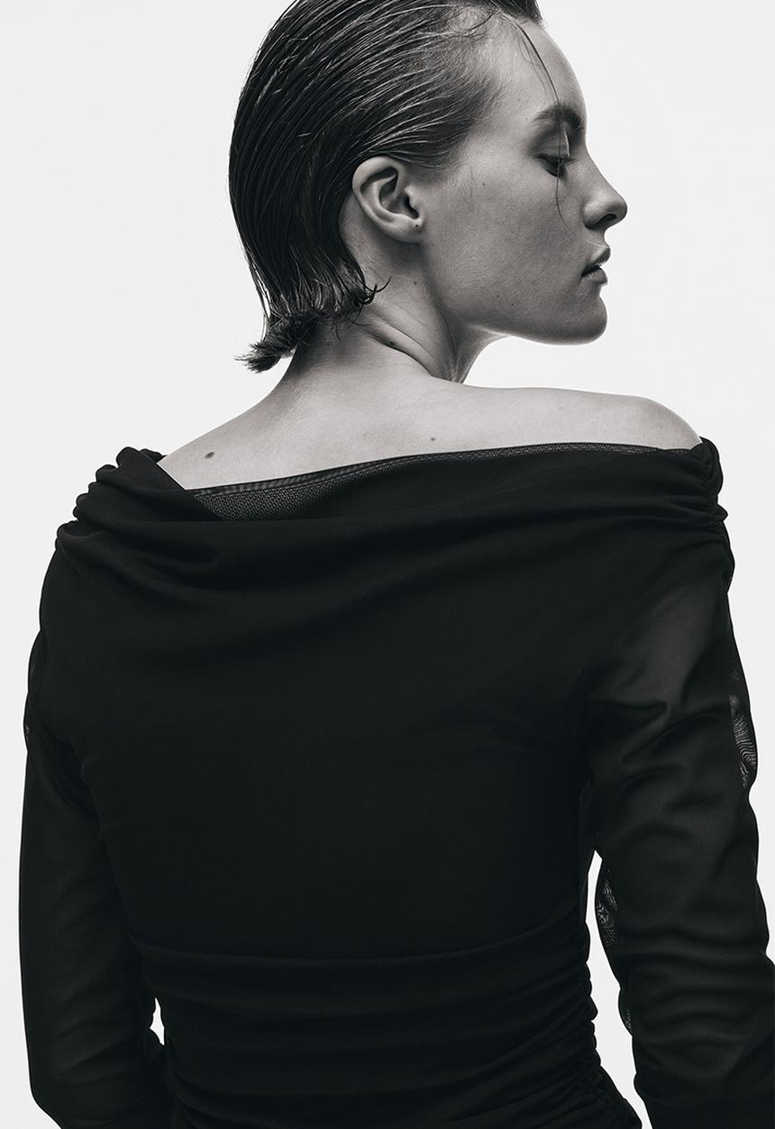 H&M - One-shoulder mesh top - black