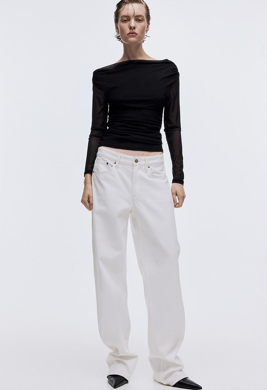 H&M - One-shoulder mesh top - black