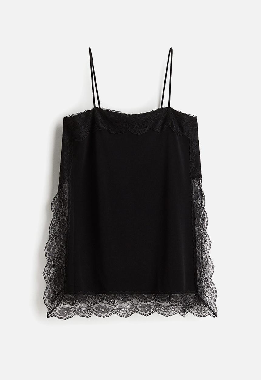 H&M - Lace-trimmed strappy top - black