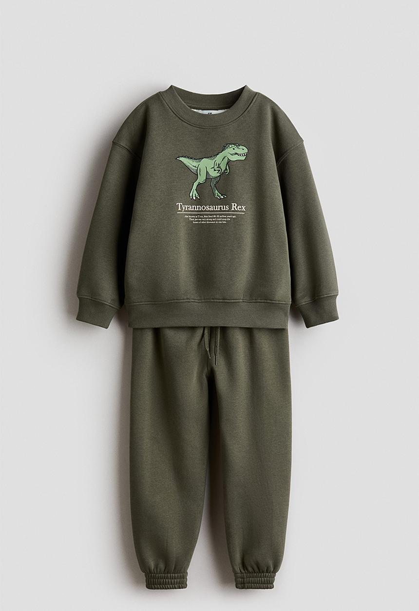 H&M - 2-piece sweatshirt set - dark khaki green/t. rex