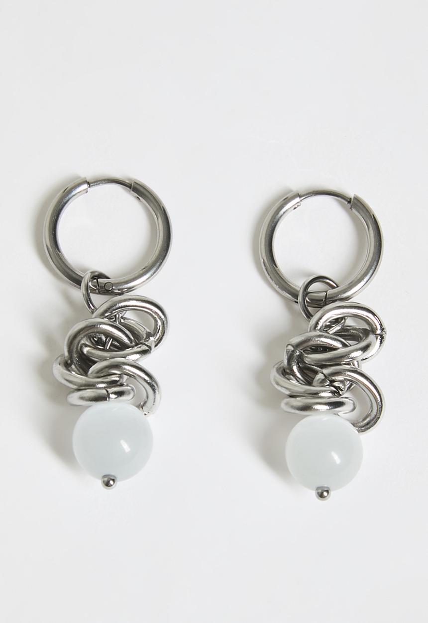 Tessa Design - Dior Stacked Bead Hoop Earrings - Silver