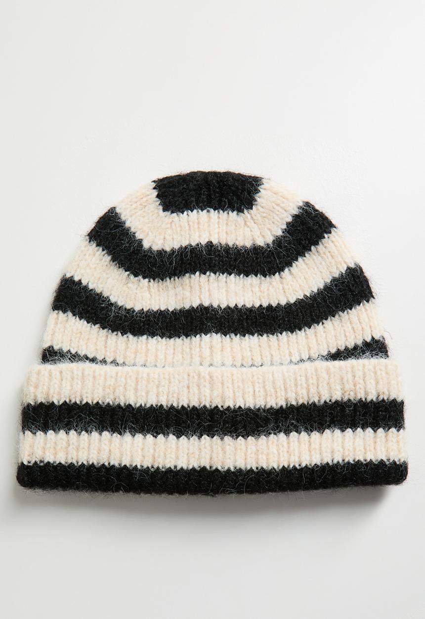Tessa Design - Charlene Stripe Turn Up Beanie - Cream & black 