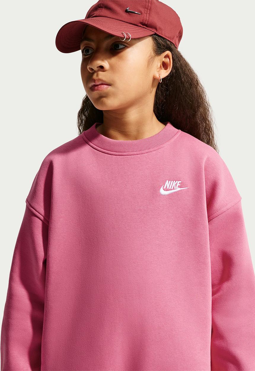 Nike - Girls Nike Sportswear Club Fleece Oversized Crew - Peony/White