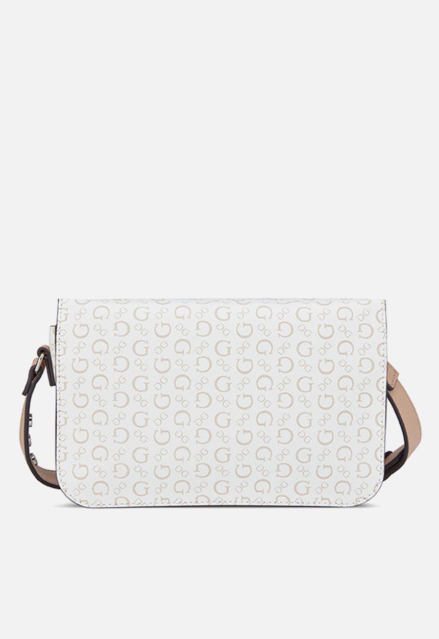 GUESS - Burnaby Mini Crossbody Flap Bag - White