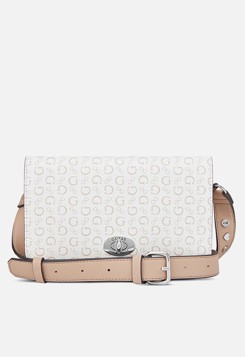 GUESS - Burnaby Mini Crossbody Flap Bag - White