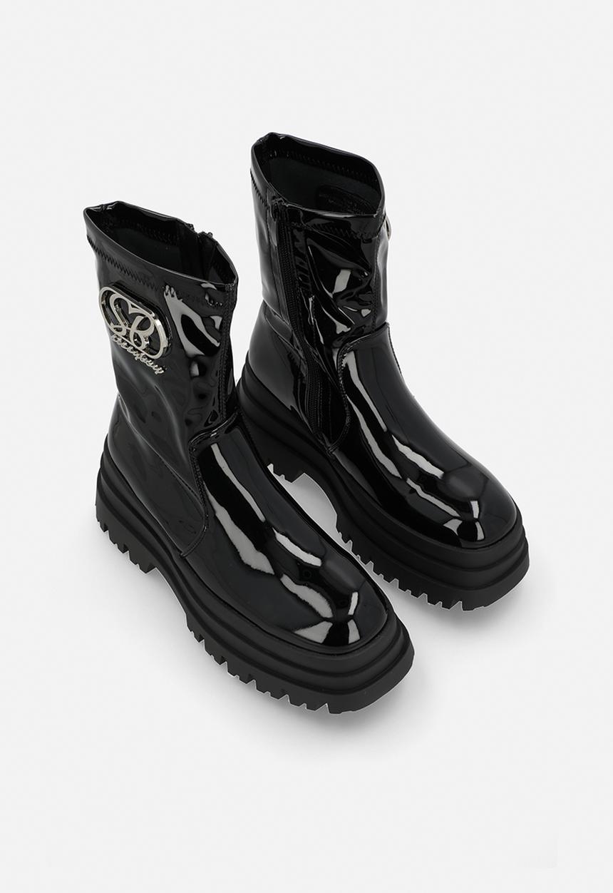 SISSY BOY - Patent anette platform boot - black
