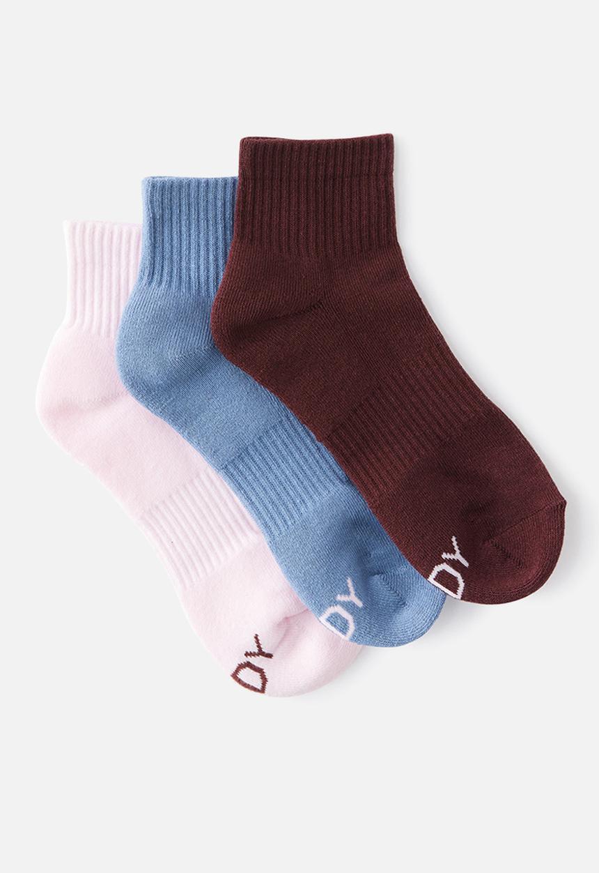 Cotton On - Body qtr crew sock 3 pack - choc plum multi