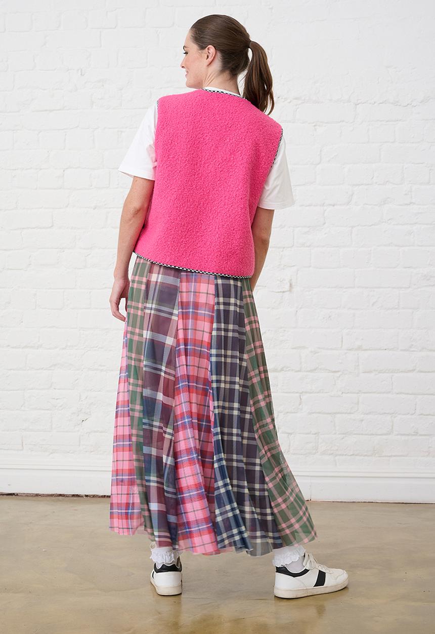 Me&B - Panelled Lined Mesh Check Skirt - Multi