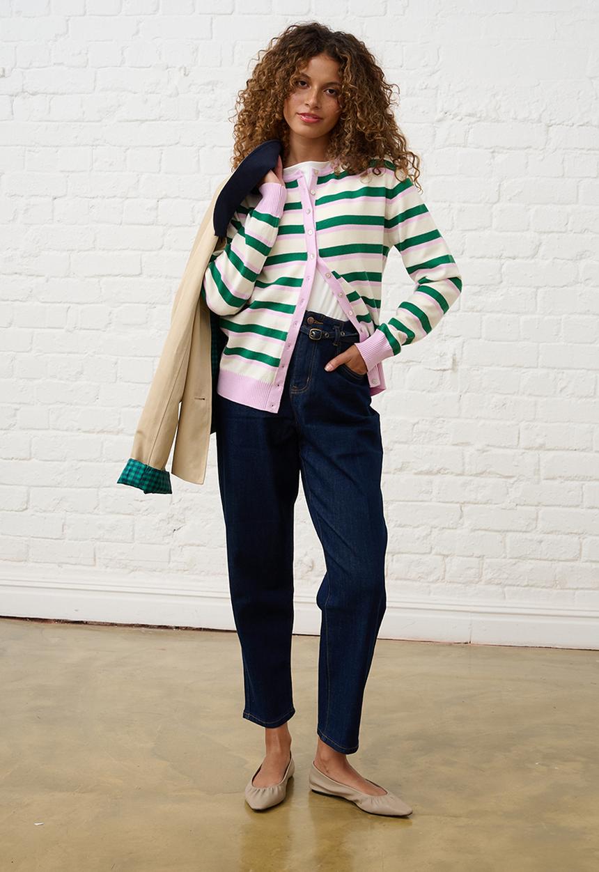Me&B - Lightweight Cardigan in Heritage Stripe - Multi