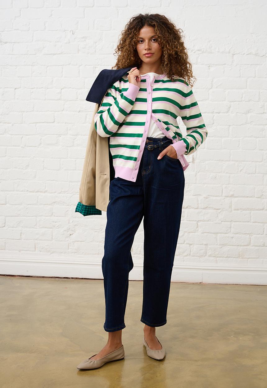 Me&B - Lightweight Cardigan in Heritage Stripe - Multi
