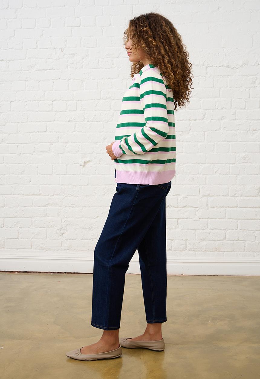 Me&B - Lightweight Cardigan in Heritage Stripe - Multi